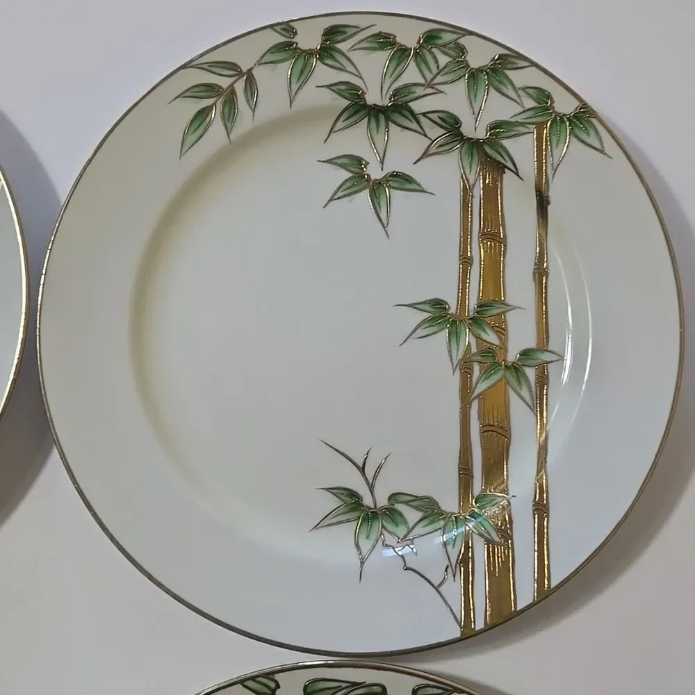 Hand Painted Bambo Plates Occupied Japan Set of 4 Mame-Zara Appetizer Dessert‎